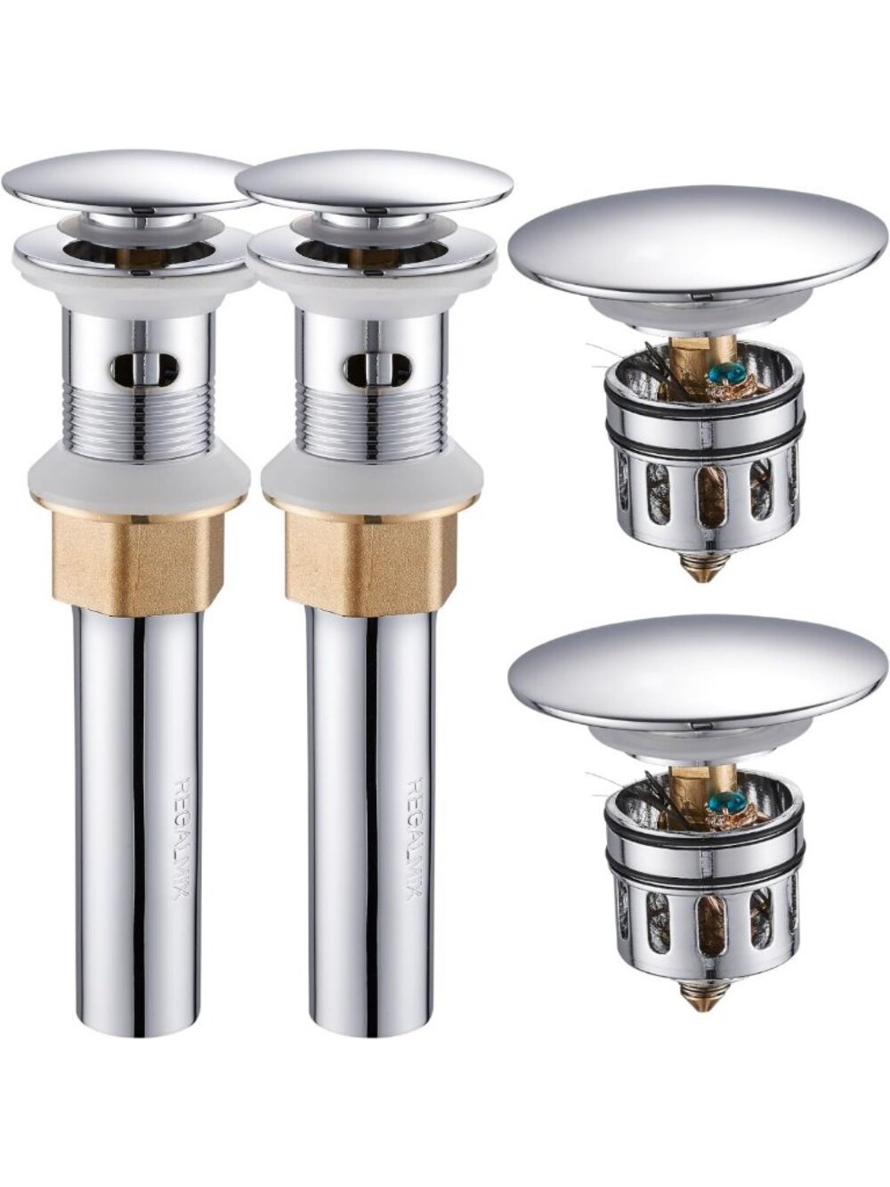 Bathroom Sink Drain with Hair Catcher, Pop Up Stopper & Overflow, Polished
